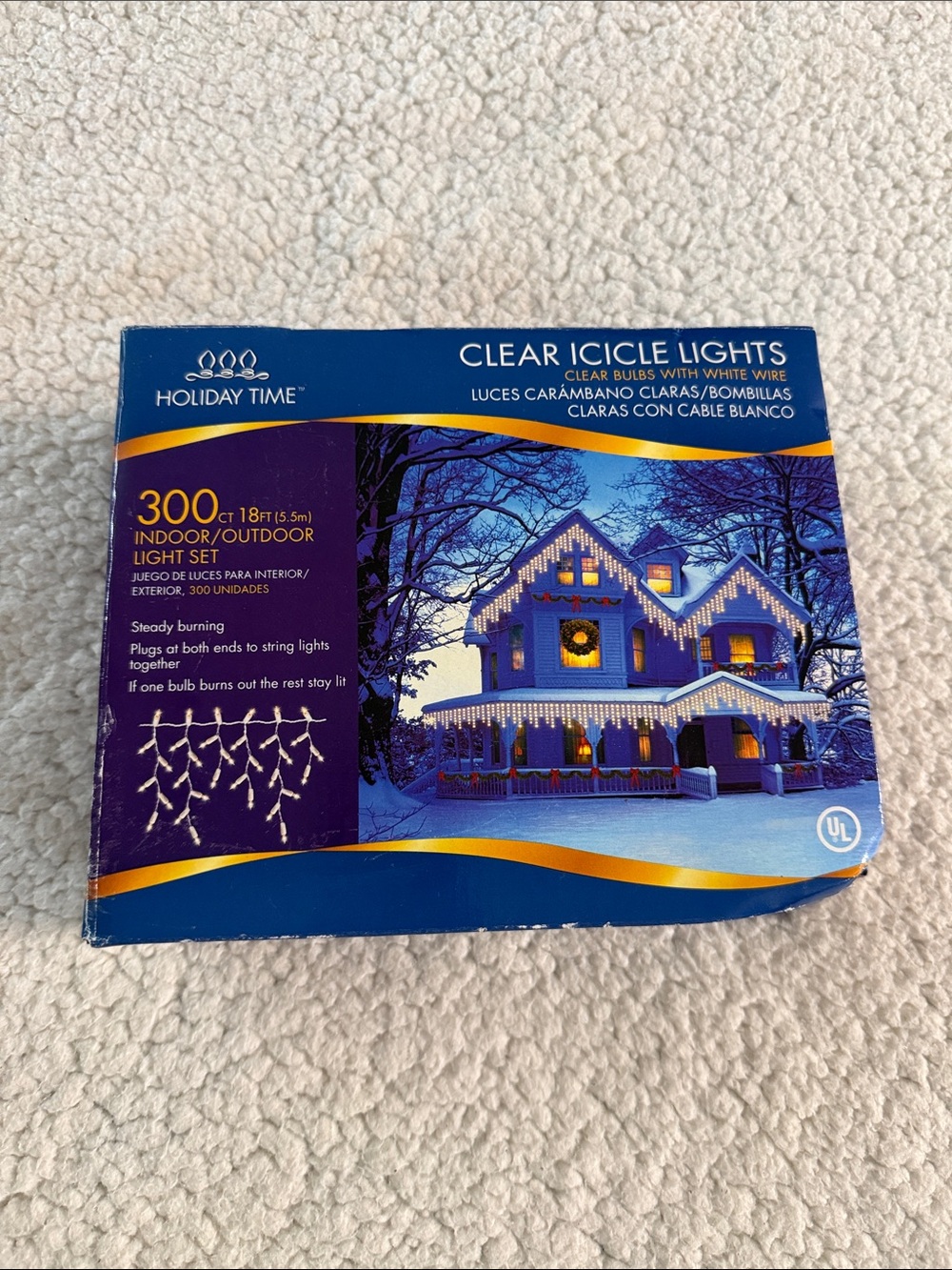 Holiday Time Clear Icicle Lights - White Bulbs